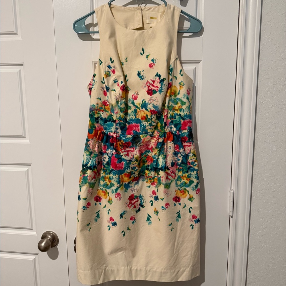 Anthropologie Floral Print Sleeveless Mini Dress - Cream Multi